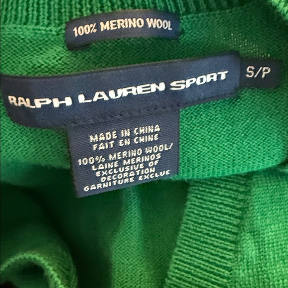Ralph Lauren Sport 100% Merino Wool V Neck Sweater Sz S Pickelball Golf Green - Picture 6 of 6